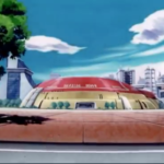 An exterior shot of the Seaside Dome stadium in Beyblade season 1