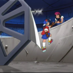 Carlos helping Tyson out of the beystadium, while Carlos illegally-modified beyblade is visible in the foreground in season 1