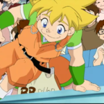 Max jumping over a barrier in Beyblade season 1