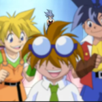 Max, Kai, Kenny and Tyson waiting to battle in Beyblade season 1