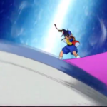 Tyson launching his Dragoon beyblade in season 1