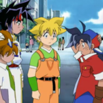 Kenny, Dizzi, Ray, Max and Tyson standing by the ocean in Hong Kong in Beyblade season 1