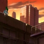 Kevin sitting on top of a Hong Kong high rise in Beyblade season 1