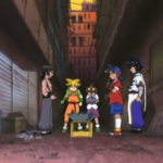 Bruce, Max, Kenny, Dizzi, Tyson and Ray in a Hong Kong alley in Beyblade season 1