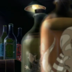 A snake and a lizard in jars, next to bottles of alcohol in Hong Kong in Beyblade season 1