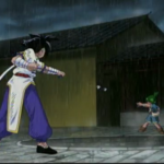 Ray and Kevin launching their beyblades at each other
