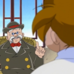 Mr Dickenson explaining Ray's disappearance to Kenny in China, in Beyblade season 1