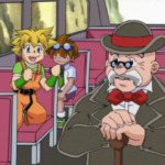Mr Dickenson, Max, Kenny and Kai riding the bus through China in Beyblade season 1