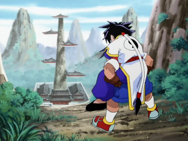 Tyson carrying Ray, overlooking the arena for the Asian Tournament in Beyblade season 1