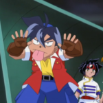 Tyson pulling a face at Kai in Beyblade season 1