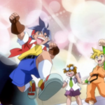 The Bladebreakers celebrate their victory against the Blade Hunters during the Asian Tournament in Beyblade season 1